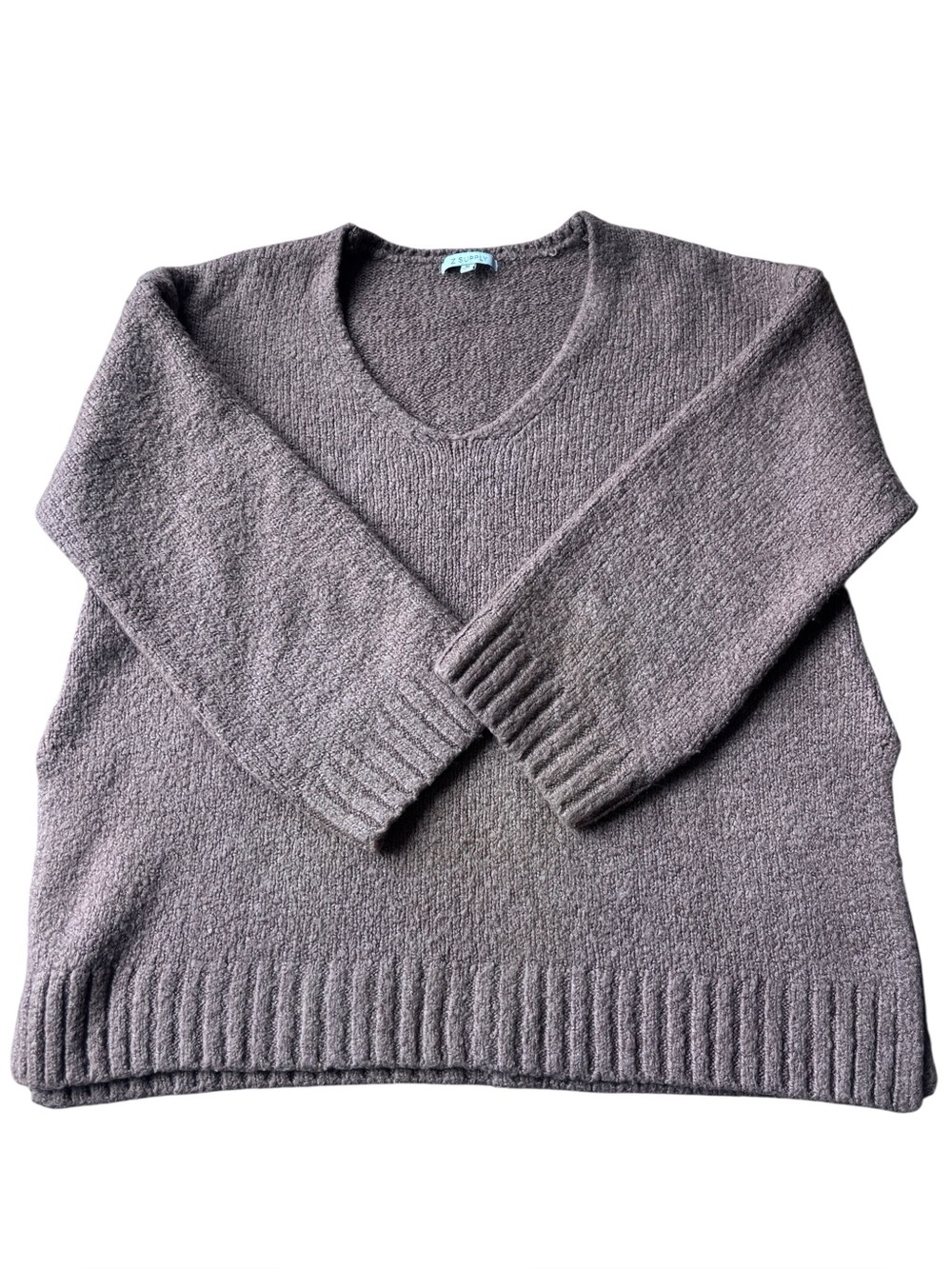 Z Supply Brown Bouclé V-Neck Oversized Sweater Size M